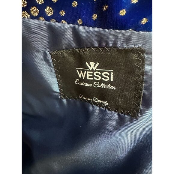 Dot Patterned Peak Lapel Royal Blue Men's Singer Performance Blazer - Wessi 50 - Picture 6 of 8